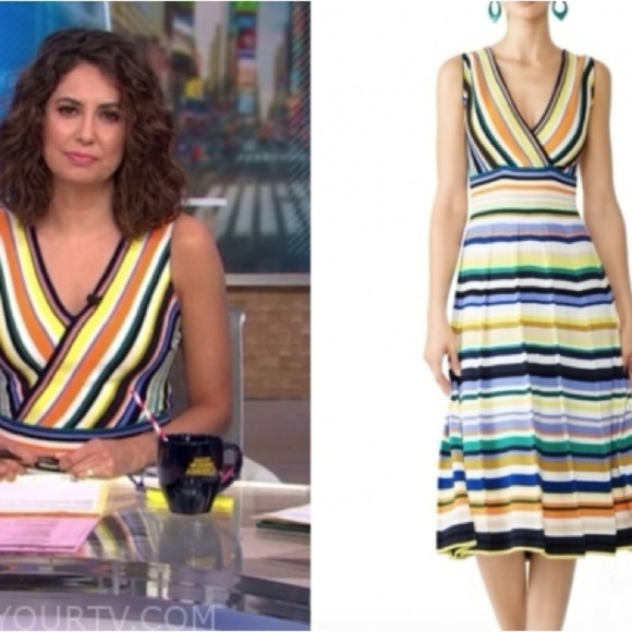 Milly Multi Striped Surplice Midi Knit Dress Size Small - Picture 1 of 13